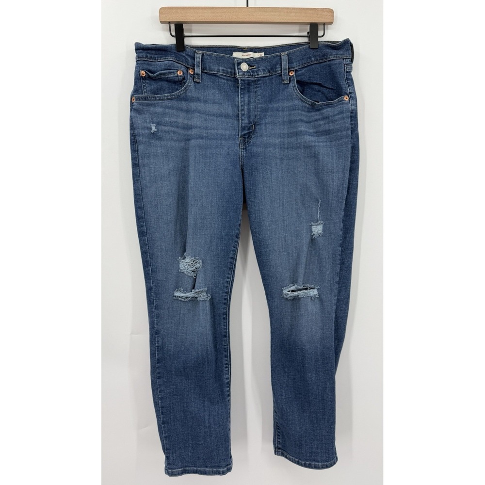Levis Jeans Womens 32 Blue Boyfriend Distressed Medium Wash Stretch‎ Denim Pants